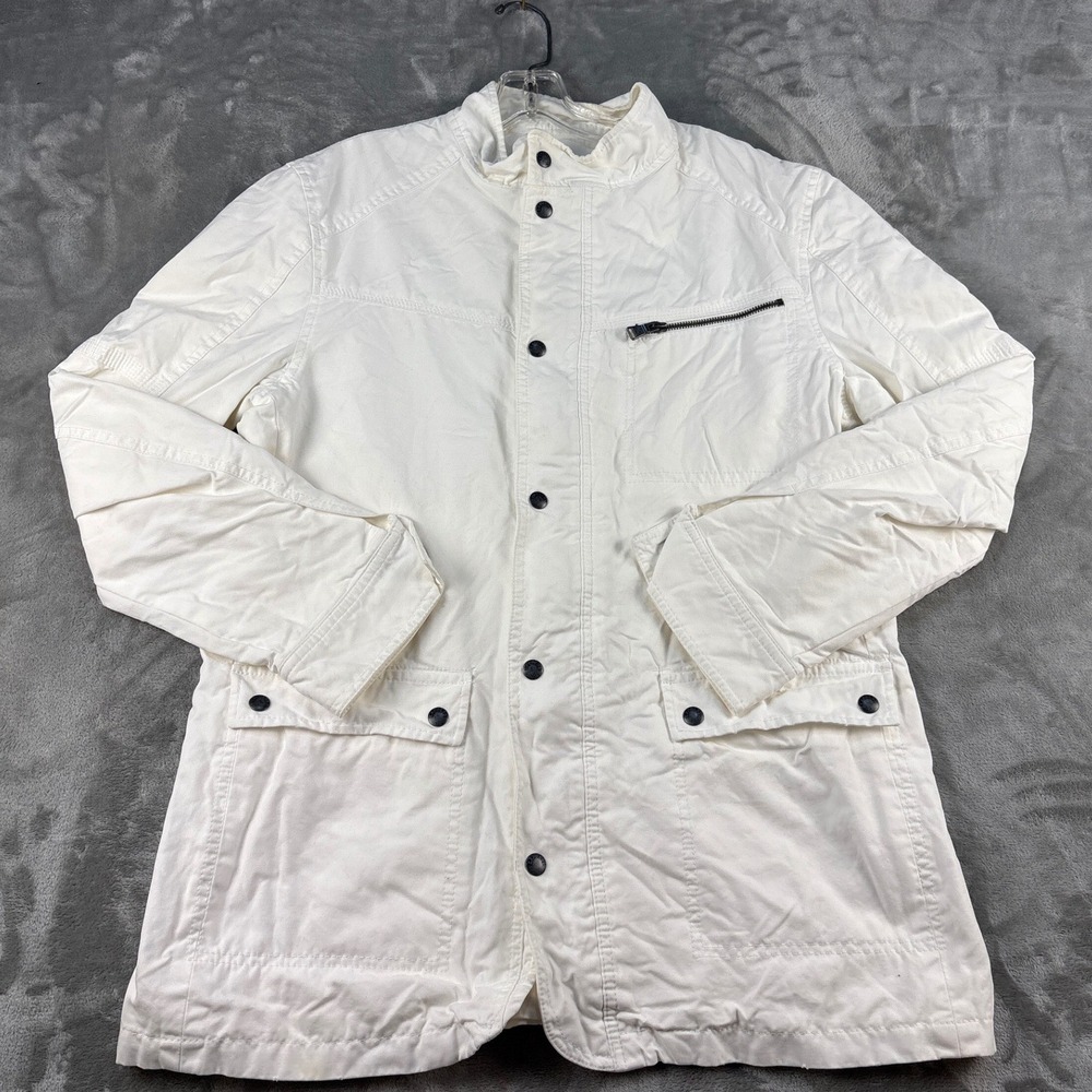 Express Mens White Cotton Canvas Field Jacket Utility Zip Snap Coat Large